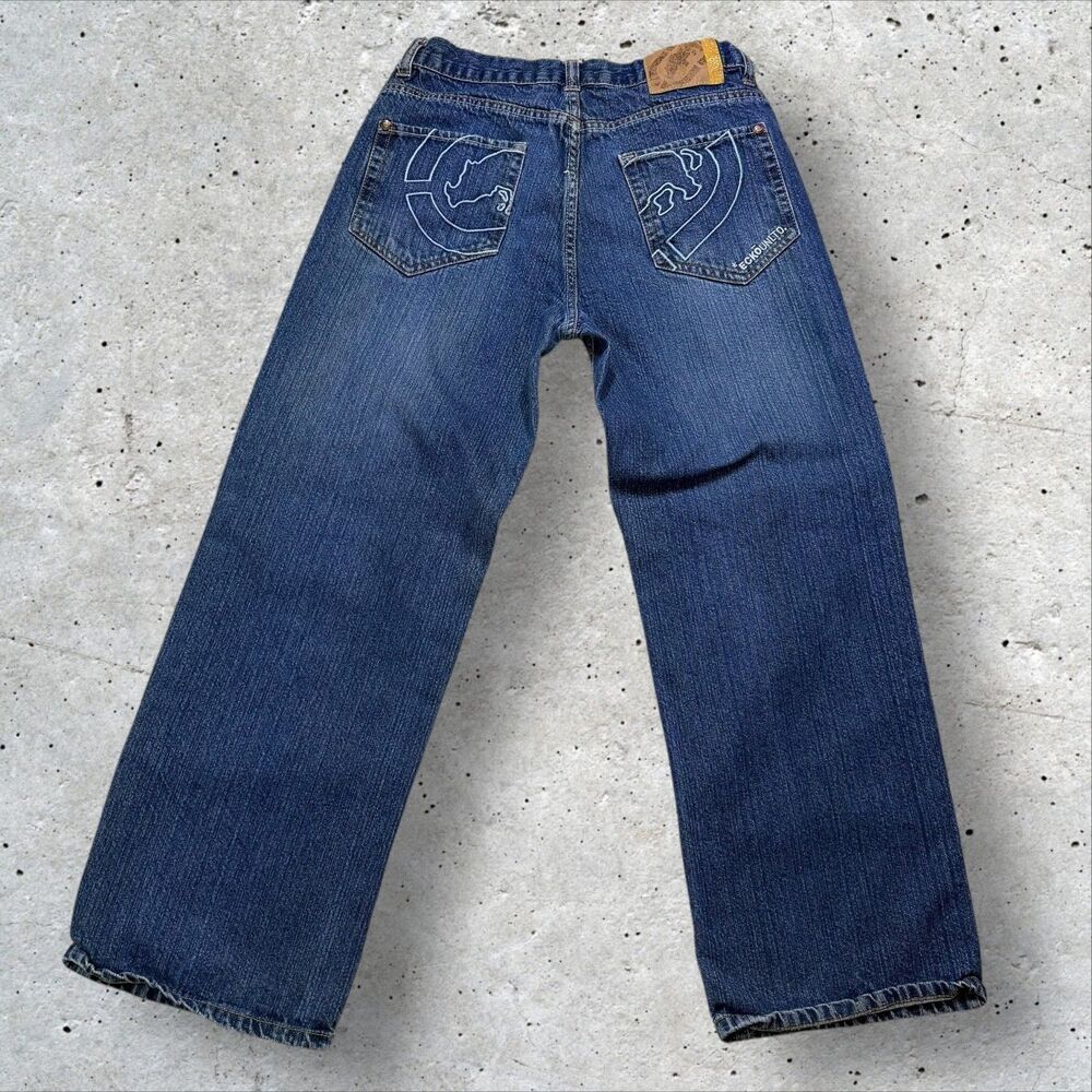 Ecko Unltd Youth Baggy Jeans Blue Denim Rhino Pocket Y2K 2000s Streetwear - Picture 3 of 14